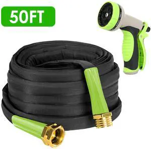 Fresh Fab Finds Non-Expandable Lay Flat Garden Hose w/ Nozzle - Black - 50ft Fresh Fab Finds Non-Expandable Lay Flat Garden Hose w/ Nozzle - Black - 50ft