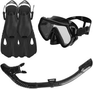 Fresh Fab Finds Snorkeling Set w/ Mask, Fins, Dry Snorkel for Travel Diving - Black - L & XL Fresh Fab Finds Snorkeling Set w/ Mask, Fins, Dry Snorkel for Travel Diving - Black - L & XL