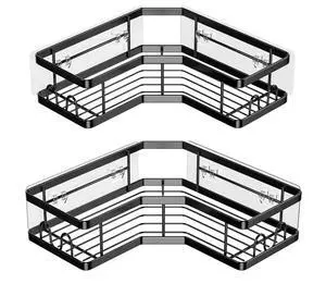 Fresh Fab Finds 2-Pack Corner Shower Caddy w/ Hooks Anti-Rust No-Drill Organizer - Black - One size Fresh Fab Finds 2-Pack Corner Shower Caddy w/ Hooks Anti-Rust No-Drill Organizer - Black - One size