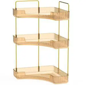 Fresh Fab Finds 3-Tier Corner Makeup Organizer Tray Shelf for Bath Vanity - Gold - 3-tier Fresh Fab Finds 3-Tier Corner Makeup Organizer Tray Shelf for Bath Vanity - Gold - 3-tier