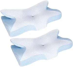 Fresh Fab Finds 2-Pack Memory Foam Neck Pillows for Pain Relief Ergonomic Support - Blue - One size