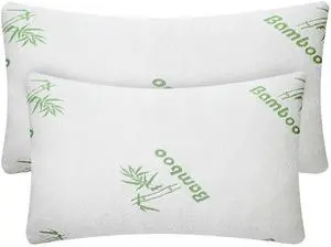 Fresh Fab Finds 2-Pack Bamboo Memory Foam Shredded Bed Pillows with Washable Covers - White - King