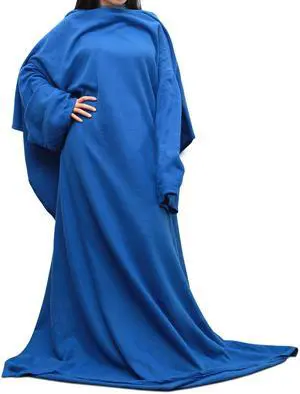 Fresh Fab Finds Wearable Fleece Blanket w/ Sleeves Soft Microplush Sofa Throw - Blue - One Size