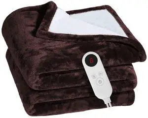 Fresh Fab Finds Flannel Heated Throw 6 Heat Levels Auto-Off Washable 59x50in - Black - 152 x 127cm