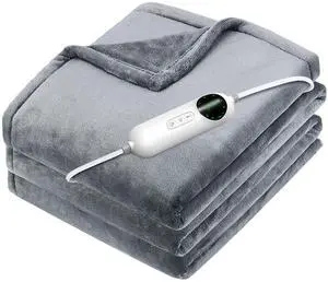 Fresh Fab Finds Flannel Heated Throw Blanket 10 Heat Levels Auto-Off Washable 59x51in - Gray - 150 x 130cm