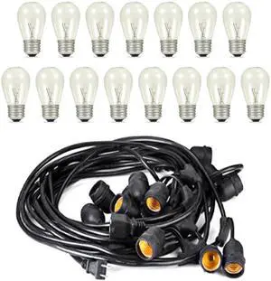 Fresh Fab Finds 48FT Waterproof Patio String Lights Outdoor Garden Ambience Bulbs - Black - One size