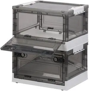 Fresh Fab Finds 2Pk 27L Foldable Storage Bins w/ Wheels Top Lid & Doors Stackable Box - Brown - 27L