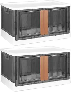 Fresh Fab Finds 2Pk 72L Foldable Storage Bins Front Lock Lid Stackable w/ Wheels Closet Box - White - 37cm