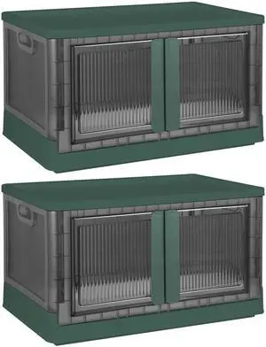 Fresh Fab Finds 2Pk 32L Foldable Storage Bins Front Lock Lid Stackable w/ Wheels Closet Box - Green - 30cm