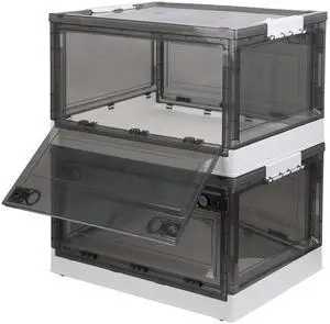 Fresh Fab Finds 2Pk 56L Foldable Storage Bins w/ Wheels Top Lid & Doors Stackable Box - Brown - 56L