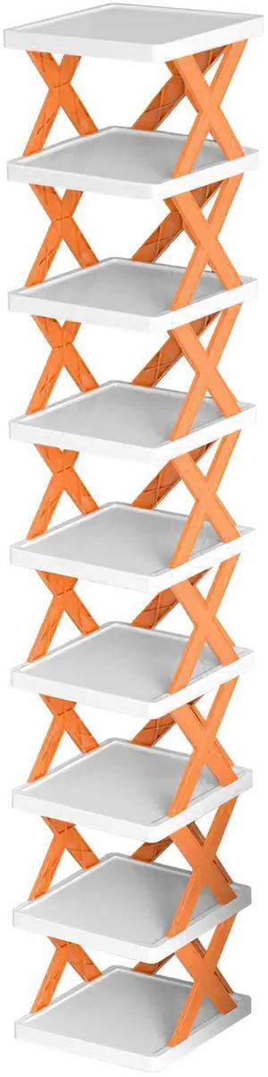 Fresh Fab Finds 9-Tier Vertical Shoe Rack Plastic Space-Saving Entryway Organizer - Orange - Orange