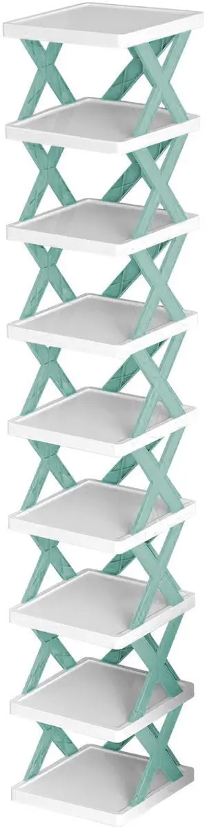 Fresh Fab Finds 9-Tier Vertical Shoe Rack Plastic Space-Saving Entryway Organizer - Blue - Blue