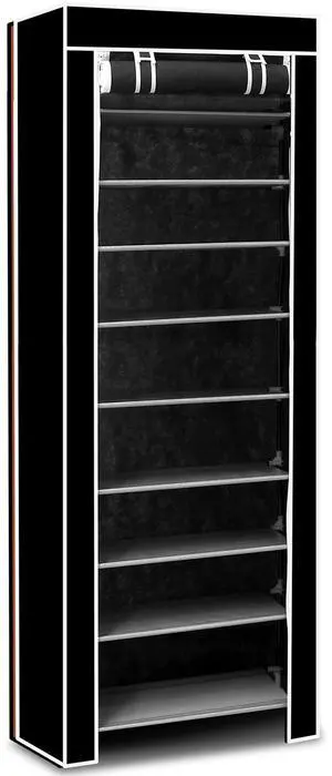 Fresh Fab Finds 10-Tier Fabric Shoe Rack Dustproof DIY Holds 27 Pairs Easy Assembly - Black - One size Fresh Fab Finds 10-Tier Fabric Shoe Rack Dustproof DIY Holds 27 Pairs Easy Assembly - Black - One size
