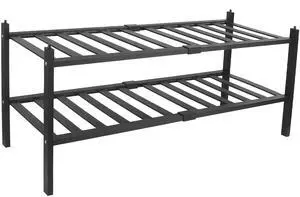 Fresh Fab Finds 2-Tier Bamboo Shoe Rack Stackable Small Shoe Organizer Shelf - Black - One size