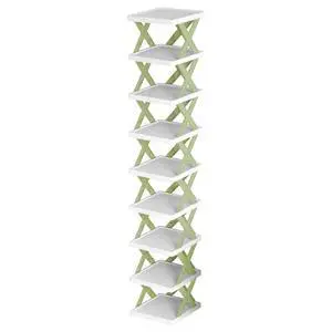 Fresh Fab Finds 9-Tier Vertical Shoe Rack Narrow Entryway Plastic Space Saver Organizer - Green - One size