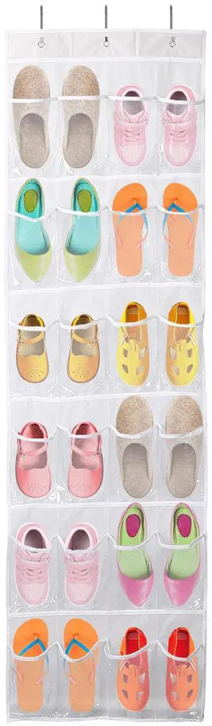 Fresh Fab Finds Over-the-Door 24-Pocket Clear Shoe Rack Hanging Shelf Organizer - White - One size Fresh Fab Finds Over-the-Door 24-Pocket Clear Shoe Rack Hanging Shelf Organizer - White - One size