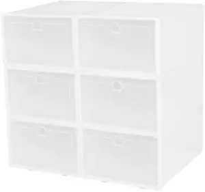 Fresh Fab Finds 6Pk Stackable Collapsible Shoe Boxes Transparent Dustproof Organizer - White - One size