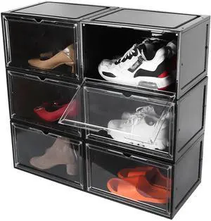 Fresh Fab Finds 6Pk Stackable Collapsible Shoe Boxes w/ Magnetic Door Transparent PP - Black - One size Fresh Fab Finds 6Pk Stackable Collapsible Shoe Boxes w/ Magnetic Door Transparent PP - Black - One size