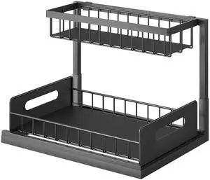Fresh Fab Finds 2-Tier Under Sink Pull-Out Sliding Drawer Organizer Shelf Rack - Black - One size