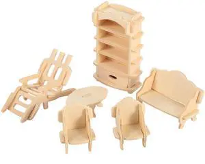 Fresh Fab Finds 3D Wooden Dollhouse Furniture Puzzle Set, DIY Miniature Models - Brown - One Size