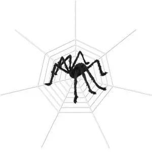Fresh Fab Finds 49in Halloween Spider with 126in Web Hairy Poseable Yard Decor - Black - One Size