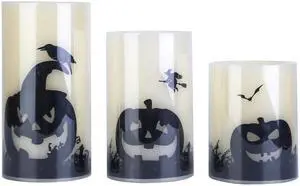 Fresh Fab Finds 3 Pack Halloween Flameless Candle Lamp Orange Light Pumpkin Crow Bat - Black - One Size