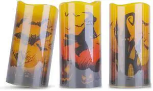 Fresh Fab Finds 3 Pack Halloween Flameless Candle Lamp Timer Pumpkin Witch Bat Castle - Mutli - One size