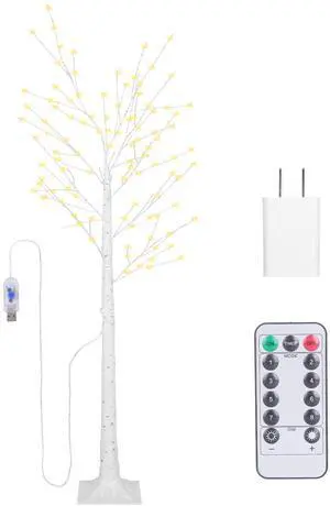 Fresh Fab Finds 6FT Lighted Birch Twig Tree 8 Warm White Modes Wedding Holiday Decor - White - 1.8M