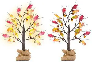 Fresh Fab Finds 2Pcs 2FT Lighted Maple Tree Fall Decor with LED Battery Powered - Multicolored -
