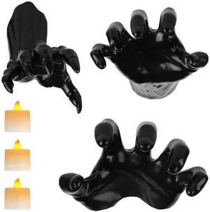 Fresh Fab Finds 3Pcs Creepy Reaching Hands Lighted Candle Wall Halloween Decor Gothic - Black - One size
