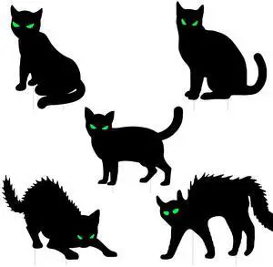Fresh Fab Finds Halloween Cat Yard Signs 5Pcs Glow Signs Haunted Garden Decor - Black -
