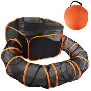 Fresh Fab Finds 2-in-1 Foldable Pet Play Tent with Tunnel Indoor Outdoor Enclosure - Orange - One size