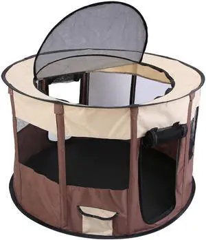 Fresh Fab Finds Foldable Dog Playpen Waterproof Travel Tent with Carry Bag & Cover - Coffee - Small