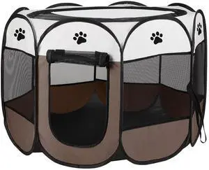 Fresh Fab Finds Foldable Pet Tent Kennel w/ Zipper Top & Bottom Water Resistant - Coffee - Large