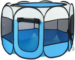 Fresh Fab Finds Foldable Pet Tent Kennel w/ Zipper Top & Bottom Water Resistant - Blue - Large