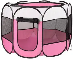 Fresh Fab Finds Foldable Pet Tent Kennel w/ Zipper Top & Bottom Water Resistant - Pink - Large