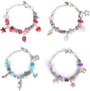 Fresh Fab Finds 66Pcs Kids Charm Bracelet & Necklace DIY Jewelry Kit with Gift Box - Purple - One size