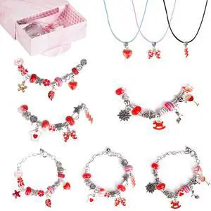 Fresh Fab Finds 66Pcs Kids Charm Bracelet & Necklace DIY Jewelry Kit with Gift Box - Red - One size