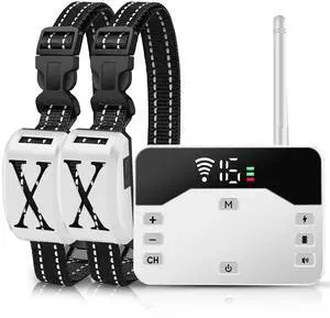 Fresh Fab Finds 2-in-1 Dog Fence w/ 2 Collars, Waterproof, Rechargeable - White - 2 collar Fresh Fab Finds 2-in-1 Dog Fence w/ 2 Collars, Waterproof, Rechargeable - White - 2 collar