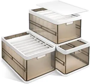 Fresh Fab Finds 3-Pack Stackable Storage Bin w/ Lid Handle & Divider - Dark Brown - One size