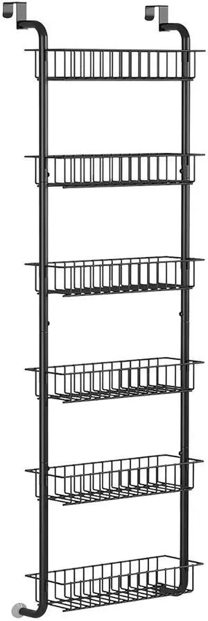 Fresh Fab Finds 6-Tier Over Door Pantry Organizer w/ Hooks & Steel Frame - Black - One size