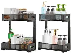 Fresh Fab Finds 2-Pack Under Sink Organizer w/ Pull Out Mesh Baskets - Black - One size