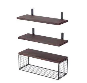 Fresh Fab Finds 2 In 1 Floating Shelves w/ Basket Over Toilet Wall Shelf - Brown - One size