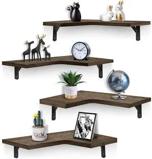 Fresh Fab Finds 4Pcs Corner Floating Wall Shelves Wood Metal Display - Wood - One size
