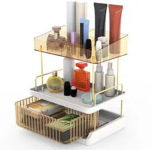 Fresh Fab Finds 3-Tier Vanity Makeup Organizer Champagne Skincare Shelf - Champagne - One size