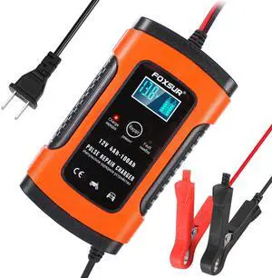 Fresh Fab Finds Car Battery Charger 12V 5A Intelligent Pulse Repair w/ LCD Display - Orange - One size