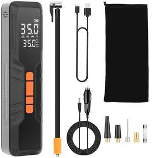 Fresh Fab Finds Cordless Tire Inflator 150PSI w/ 5 Modes, 3 Lights, Emergency Power Bank - Black - One size