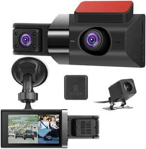 Fresh Fab Finds 2K 3 Channel Dash Cam with GPS, WiFi, Night Vision, Parking Monitor - Black - One size