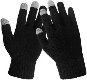 Fresh Fab Finds Unisex Touchscreen Knit Gloves Full Finger Winter Warm for Outdoor Sports - Black - One size