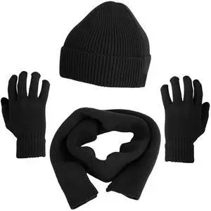 Fresh Fab Finds 3-Piece Winter Hat, Scarf & Gloves Set with Beanie & Neck Warmer - Black - One size